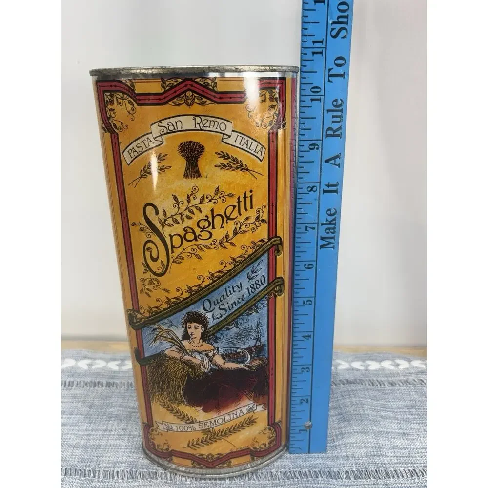 Vintage HIMARK San Remo Spaghetti Pasta Tin Canister Italian Kitchen Cottagecore